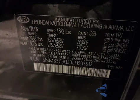 2020 Hyundai Santa Fe Sel из США, поврежденный, VIN 5NMS3CAD0LH203512